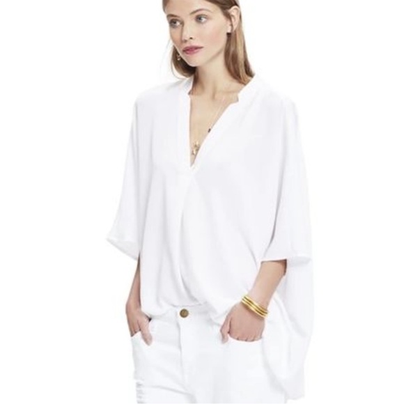 Hatch Tops - HATCH The Notched Blouse Cream One Size Deep VNeck Dolman Elbow Sleeve Maternity